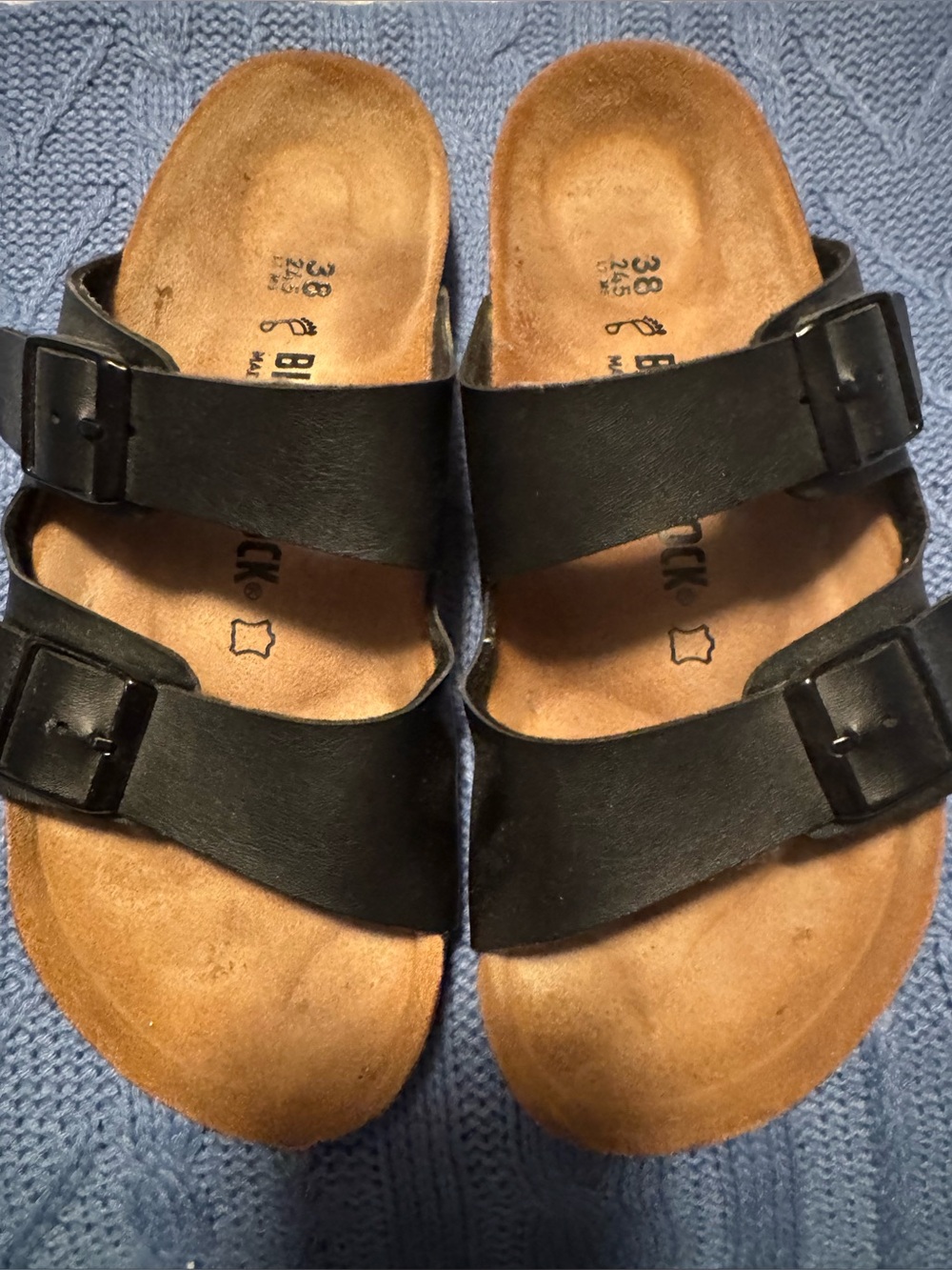 Birkenstock Black Double Buckle Arizona Slides